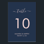 Blush and Navy Blue Wedding Tischnummer<br><div class="desc">Moderne marineblaue und rot-blaue Hochzeitsfeiern Tischnummern. Matching-Elemente verfügbar.</div>