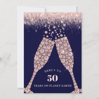 Blush and Navy Champagne Toast 50. Geburtstagspart Einladung