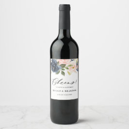Blush and Navy Floral Bouquet Cheers Wedding Weinetikett