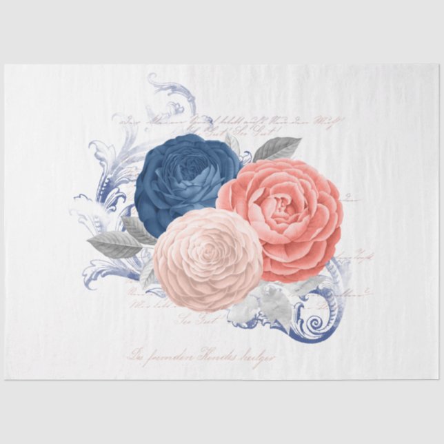 Blush and Navy Floral Ephemera Serie Design 12 Seidenpapier (Vorderseite)