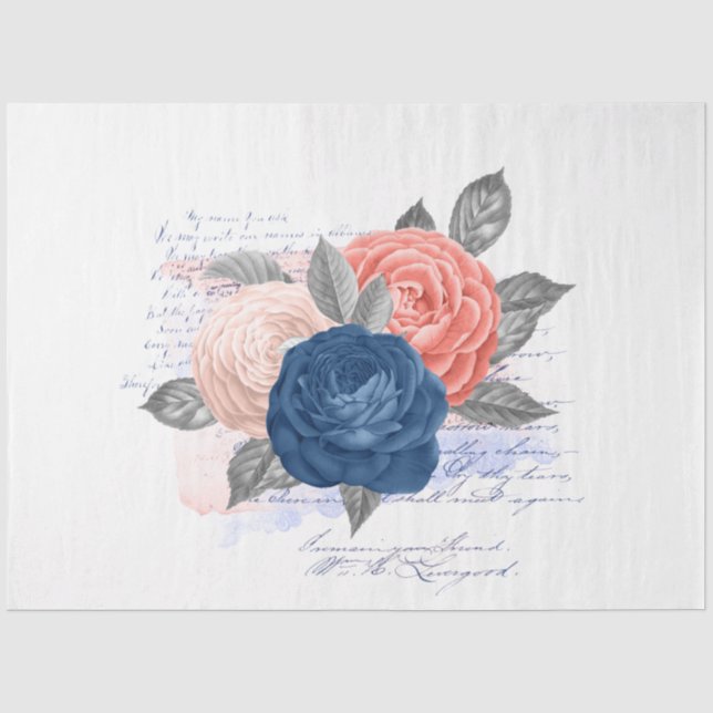 Blush and Navy Floral Ephemera Serie Design 13 Seidenpapier (Vorderseite)