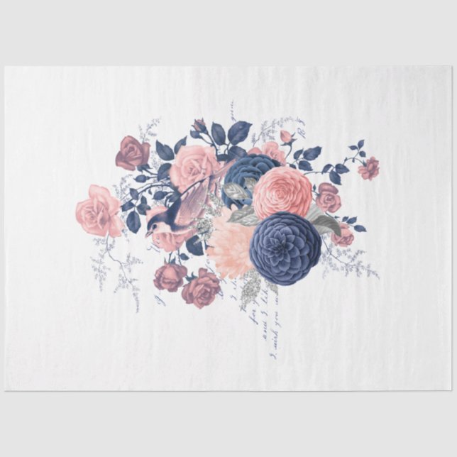 Blush and Navy Floral Ephemera Serie Design 16 Seidenpapier (Vorderseite)