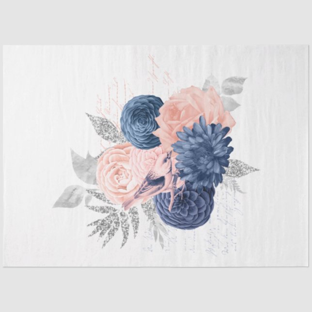 Blush and Navy Floral Ephemera Serie Design 17 Seidenpapier (Vorderseite)