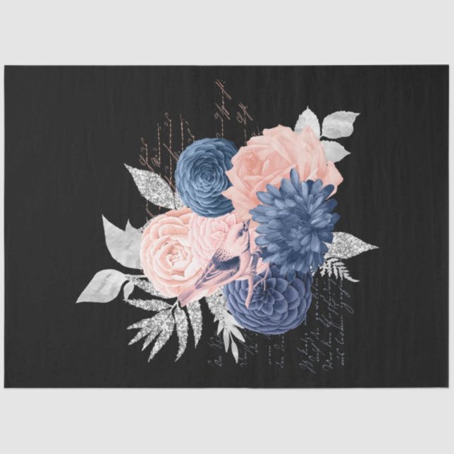 Blush and Navy Floral Ephemera Serie Design 18 Seidenpapier (Vorderseite)