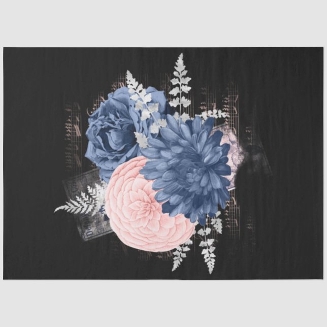 Blush and Navy Floral Ephemera Serie Design 19 Seidenpapier (Vorderseite)
