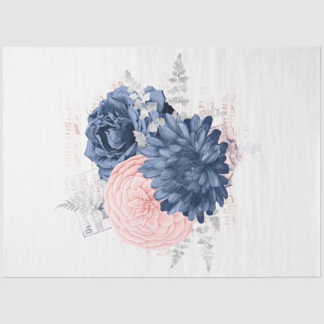 Blush and Navy Floral Ephemera Serie Design 20 Seidenpapier (Vorderseite)