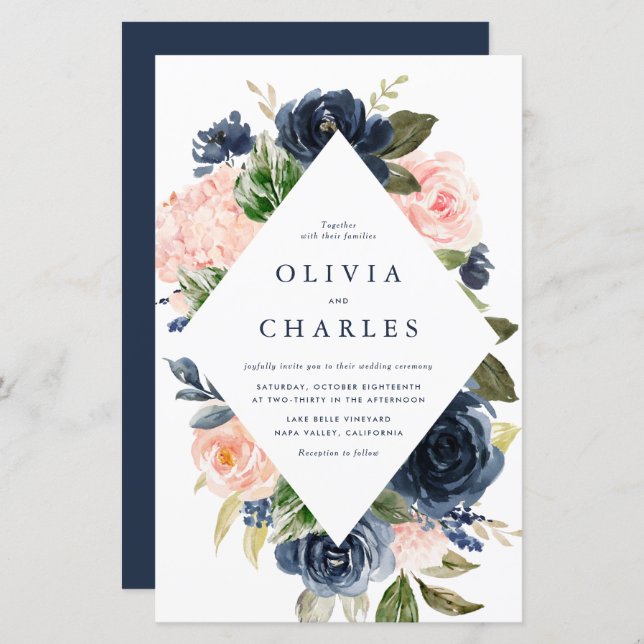Blush and Navy Floral Frame Weditation (Vorne/Hinten)
