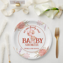 Blush and Pink Bear Baby Dusche 9" Pappteller