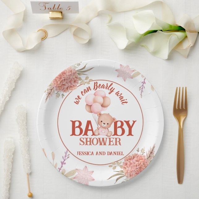 Blush and Pink Bear Baby Dusche 9" Pappteller (Hochzeit)