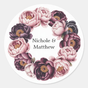 Blush and Pum Peony Wreath Wedding Runder Aufkleber
