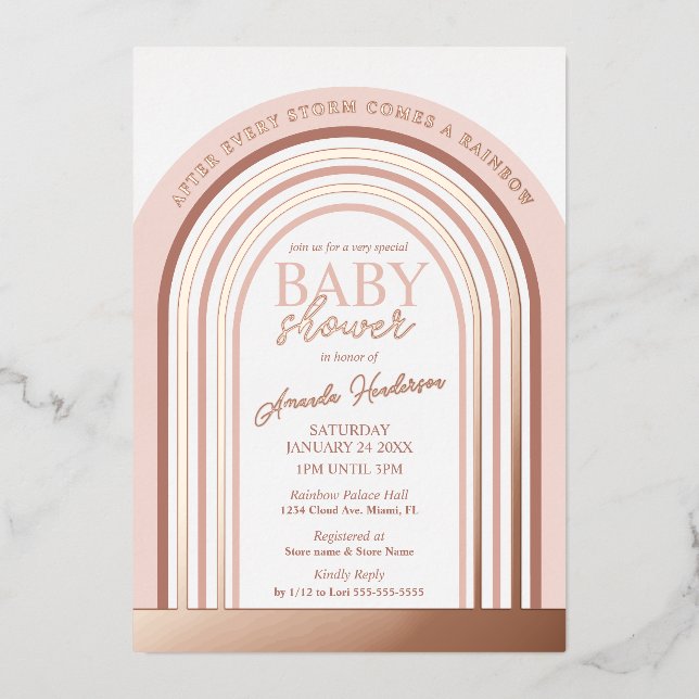Blush and Rose Gold Rainbow Baby Showroom Folieneinladung (Vorderseite)