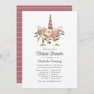 Blush and Rose Gold Unicorn Virtual Baby Dusche Einladung
