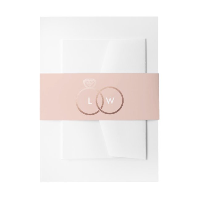 Blush and Rose Gold Wedding Ring Monogram Einladungsbanderole (Vorderseite Beispiel)