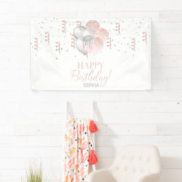 Blush and Silver Balloons Birthday Banner