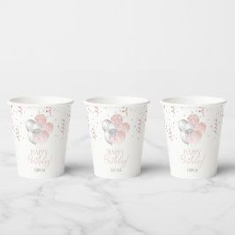 Blush and Silver Balloons Birthday Pappbecher