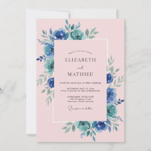 Blush Azure Petal Hochzeit Einladung