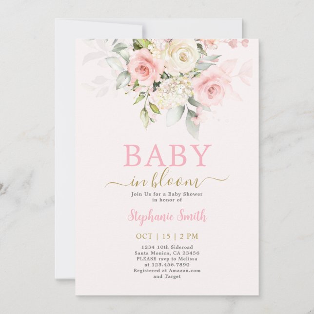 Blush Baby in Bloom Baby Shower Girl Einladung (Vorderseite)