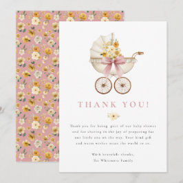 Blush Baby Shower Thank You Card | Vintage Pram Dankeskarte