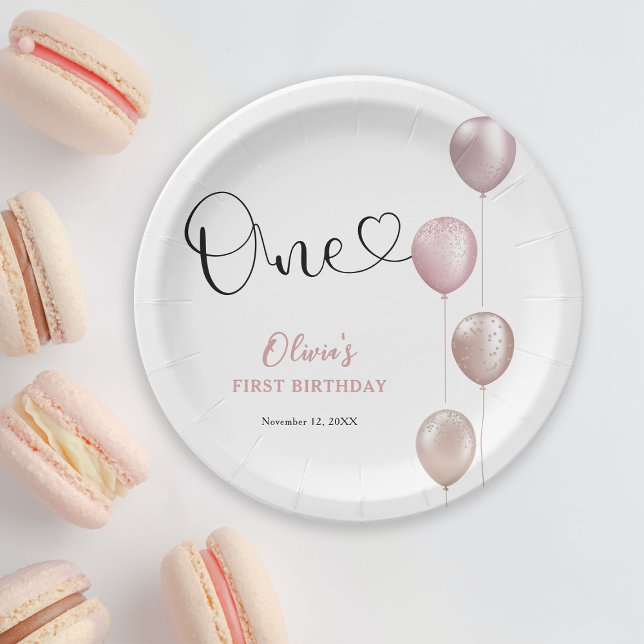 Blush Balloons Girl zum ersten Geburtstag Pappteller (Von Creator hochgeladen)