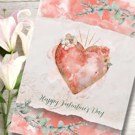Blush Baroque Heart with Floral Accents Valentines Feiertagskarte