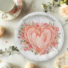 Blush Baroque Rococo Floral Heart Galentine Pappteller