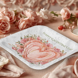 Blush Baroque Rococo Floral Heart Galentine Pappteller