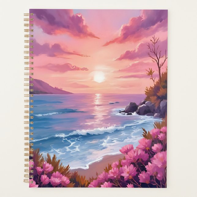 Blush Beach Bay | Ocean Sunset Pink Watercolor Planer (Vorderseite)
