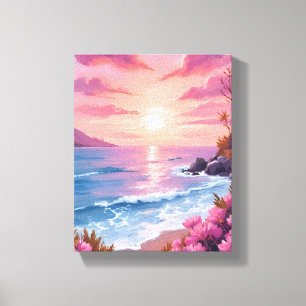 Blush Beach Bay   Ozean-Sonnenuntergang Rosa Aquar Leinwanddruck