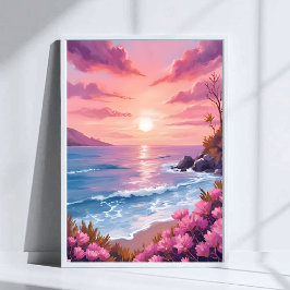 Blush Beach Bay | Ozean-Sonnenuntergang Rosa Aquar Poster