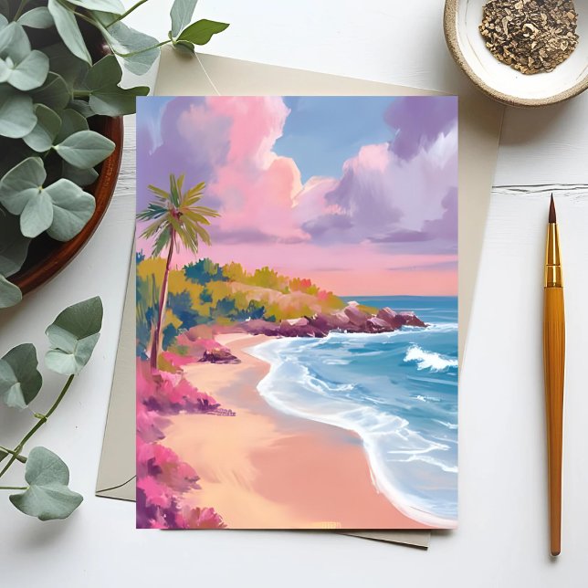 Blush Beach | Pink Ocean Painting Postkarte (Von Creator hochgeladen)