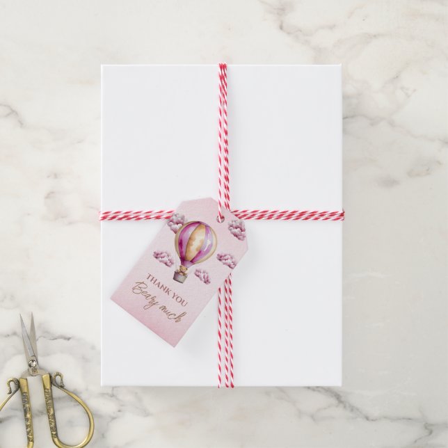 Blush Bear Pink Clouds Baby Girl Vielen Dank Geschenkanhänger (Mit Garn)