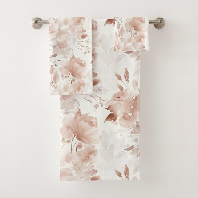 Blush Beige Floral Watercolor Pattern Badhandtuch Set (Insitu)