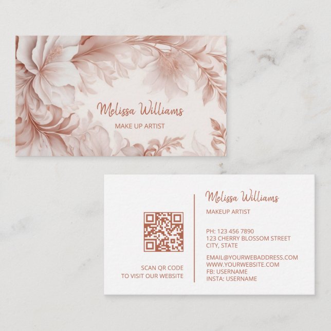Blush Beige | QR Code Business Card Visitenkarte (Vorne/Hinten)