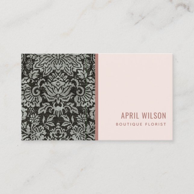 BLUSH BLACK AND WHITE DAMASK BLLORAL PATTER VISITENKARTE (Vorderseite)