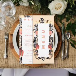 Blush & Black Floral Hochzeitsempfehlung Abendmenü Menükarte