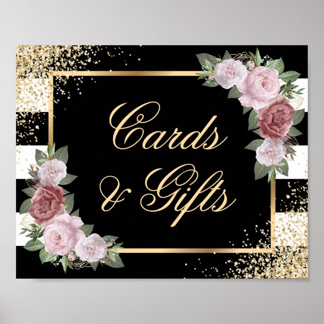 Blush Black Floral Wedding Cards and Gifts Sign Poster (Vorne)