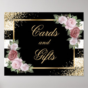 Blush Black Floral Wedding Cards and Gifts Sign Poster