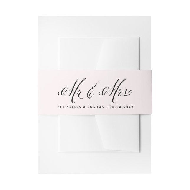 Blush & Black Mr. & Mrs. Elegant Script Wedding Einladungsbanderole (Vorderseite Beispiel)