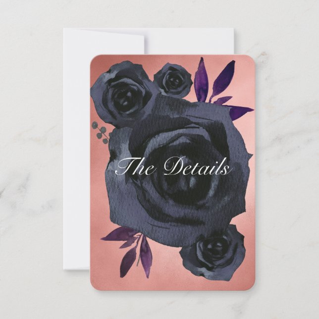 Blush Black Rose Goth Wedding Details Einladung (Vorderseite)