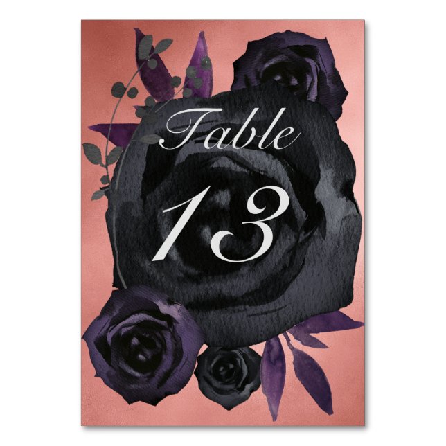 Blush Black Rose Goth Wedding Tischnummer (Vorderseite)