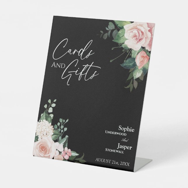 Blush Black Wedding Cards and Gifts Sign Sockelschild (Vorderseite)
