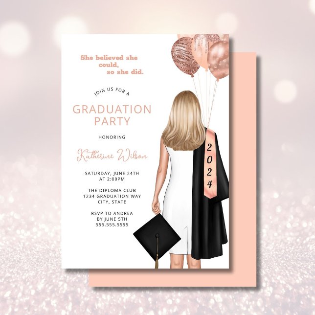 Blush Blonde Female Sie glaubt Graduierungspartei Einladung (Von Creator hochgeladen)