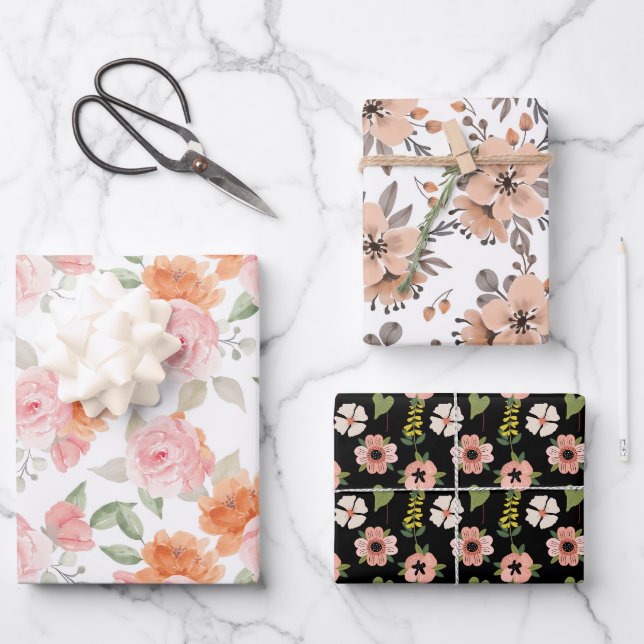 Blush & Bloom 3 Geschenkpapier Set (Vorderseite)
