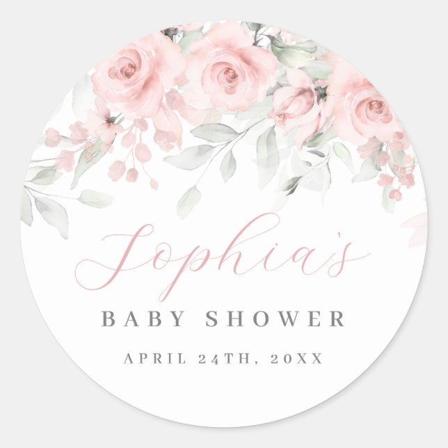 Blush Bloom Baby Dusche Runder Aufkleber (Vorderseite)