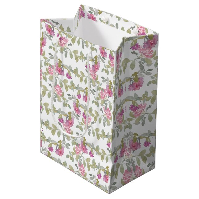 Blush Bloom Elegante Mittlere Geschenktüte (Vorderseite Schrägansicht)