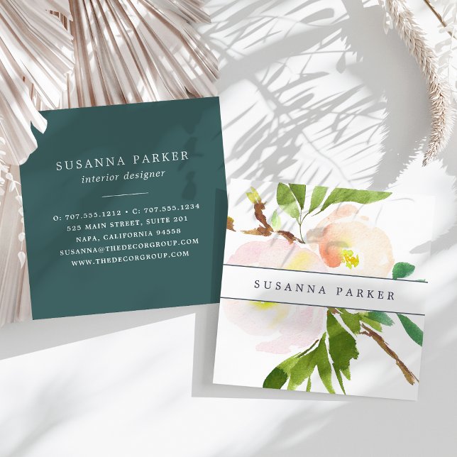 Blush Bloom | Moderne Aquarellblumen Quadratische Visitenkarte (Von Creator hochgeladen)