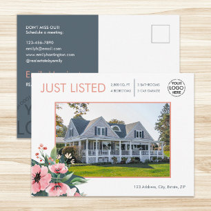 Blush Bloom neu gelistet Grauer Immobilienmakler Postkarte