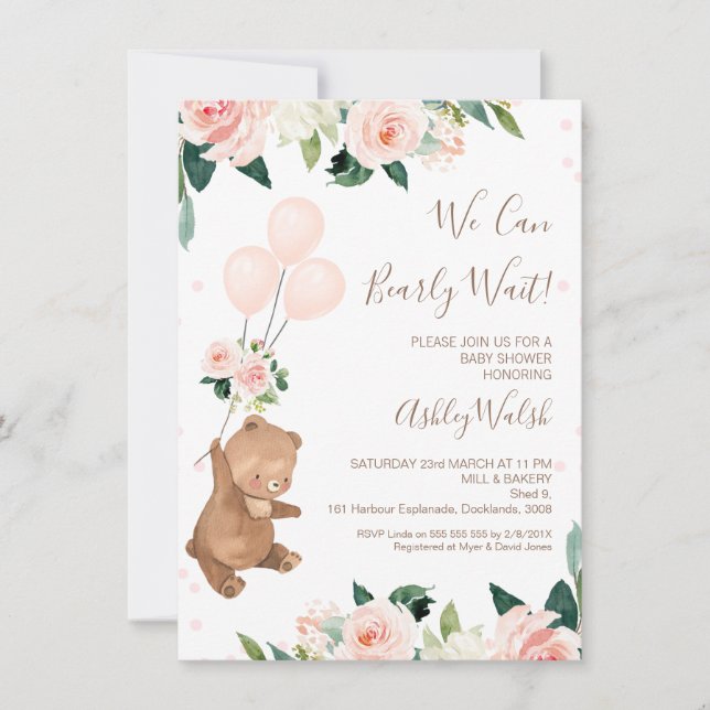 Blush Bloral Bear wir können frühzeitig abwarten B Einladung (Vorderseite)