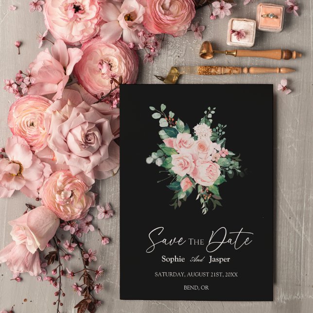 Blush Bloral Black Wedding Save the Date (Von Creator hochgeladen)