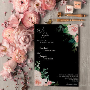 Blush Bloral Black Wir tun Hochzeit Einladung